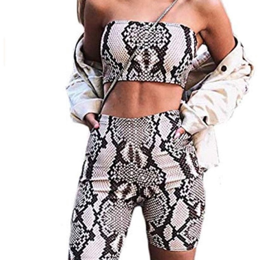 2 Piece Snakeskin Print Strapless Short Set